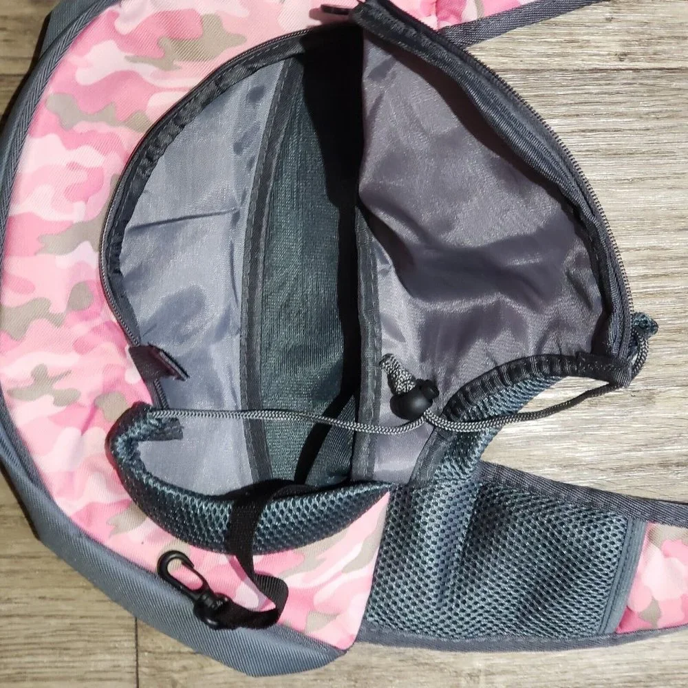 Pet Dog Carrier Backpack Chest Bag Puppy Sling Pouch Shoulder Mesh Pink Camo